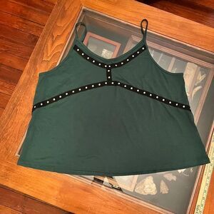 Shein Curve 4XL Green Tank Top Silver Studs Black